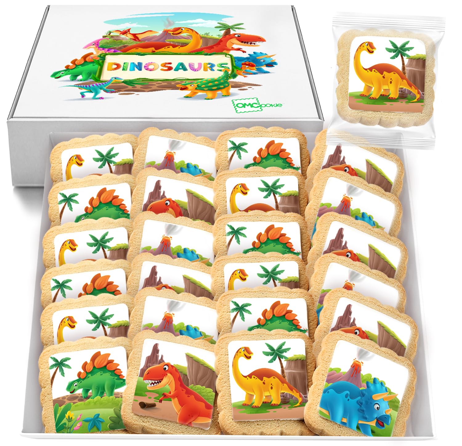 Dinosaur Cookies Individually Wrapped Dino Jurrasic themed Theme Party Favors 24 Pack Bulk for Kids Birthday Party Sugar Cookie T-Rex