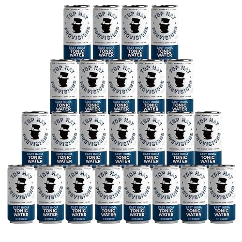 Top Hat East India Tonic Water with Real Quinine - Ideal for Cocktails & Mocktails - Profoundly Carbonated & Less Sweet - 52 Calories per Can - 7.5 Fl