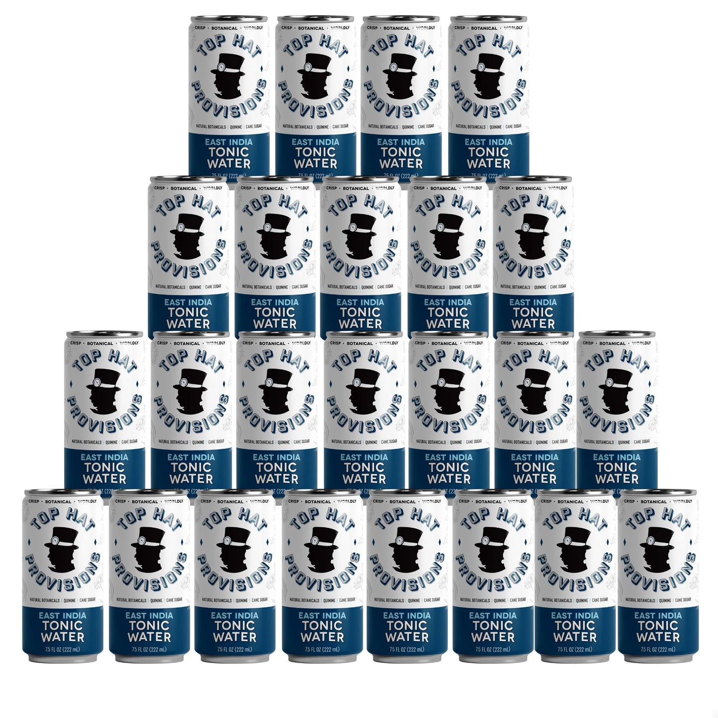 Top Hat East India Tonic Water with Real Quinine - Ideal for Cocktails & Mocktails - Profoundly Carbonated & Less Sweet - 52 Calories per Can - 7.5 Fl