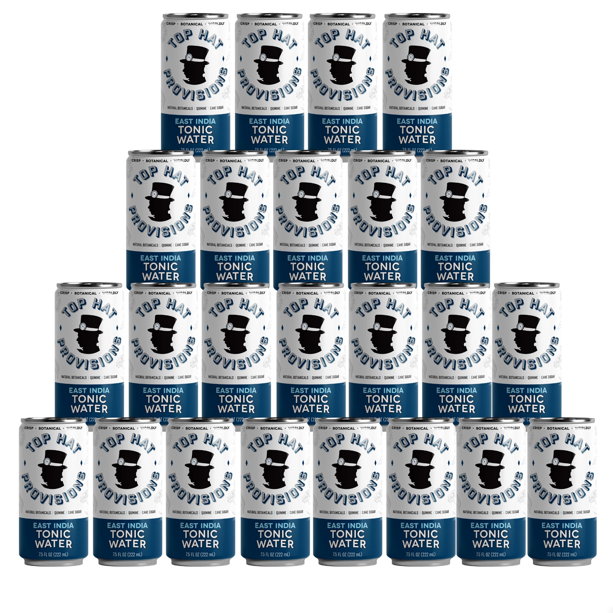 Top Hat East India Tonic Water with Real Quinine - Ideal for Cocktails & Mocktails - Profoundly Carbonated & Less Sweet - 52 Calories per Can - 7.5 Fl