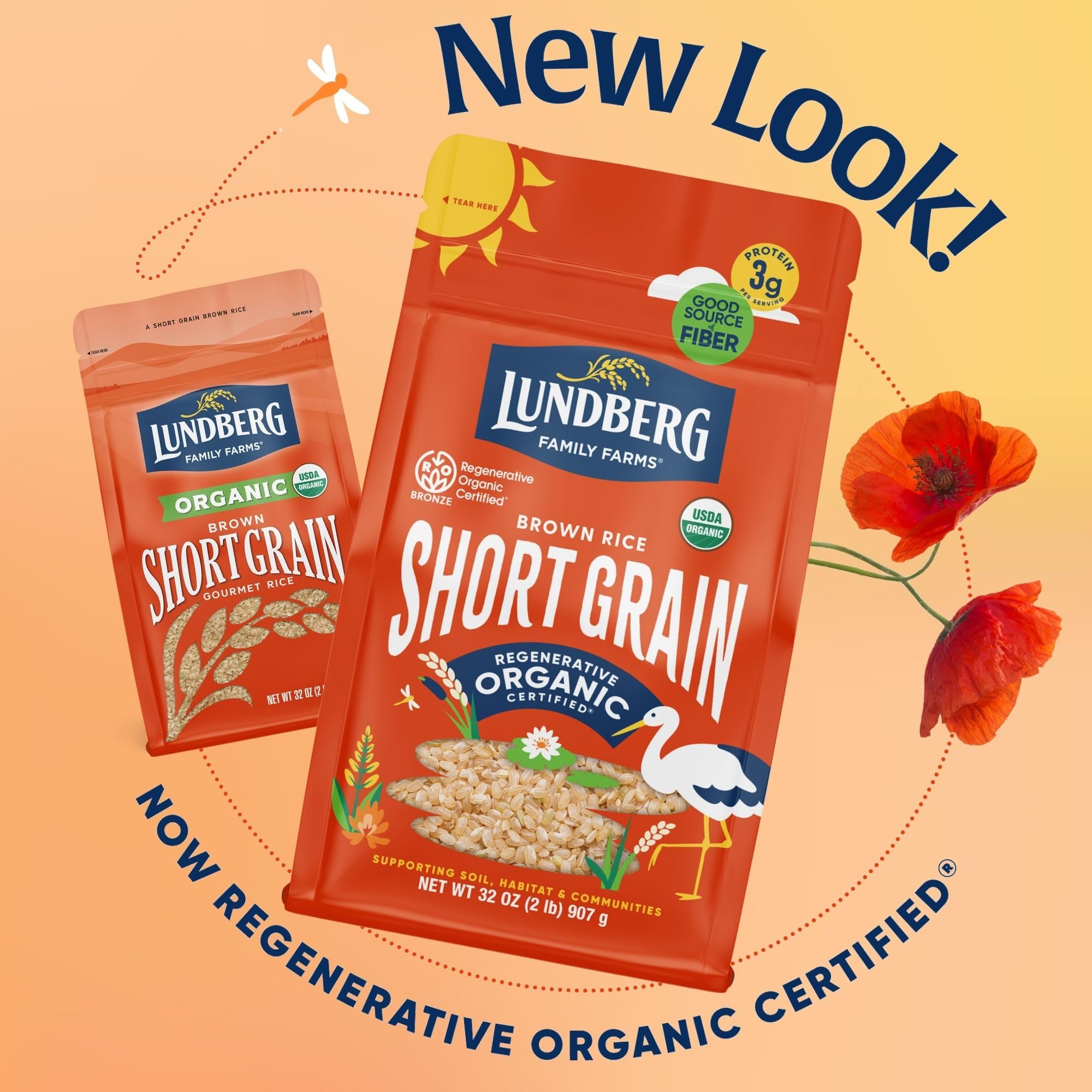 Lundberg Short Grain Brown Rice, Regenerative Organic Certified - Slightly Nutty, Sticky Rice Responsibly Grown in California, 32 Oz