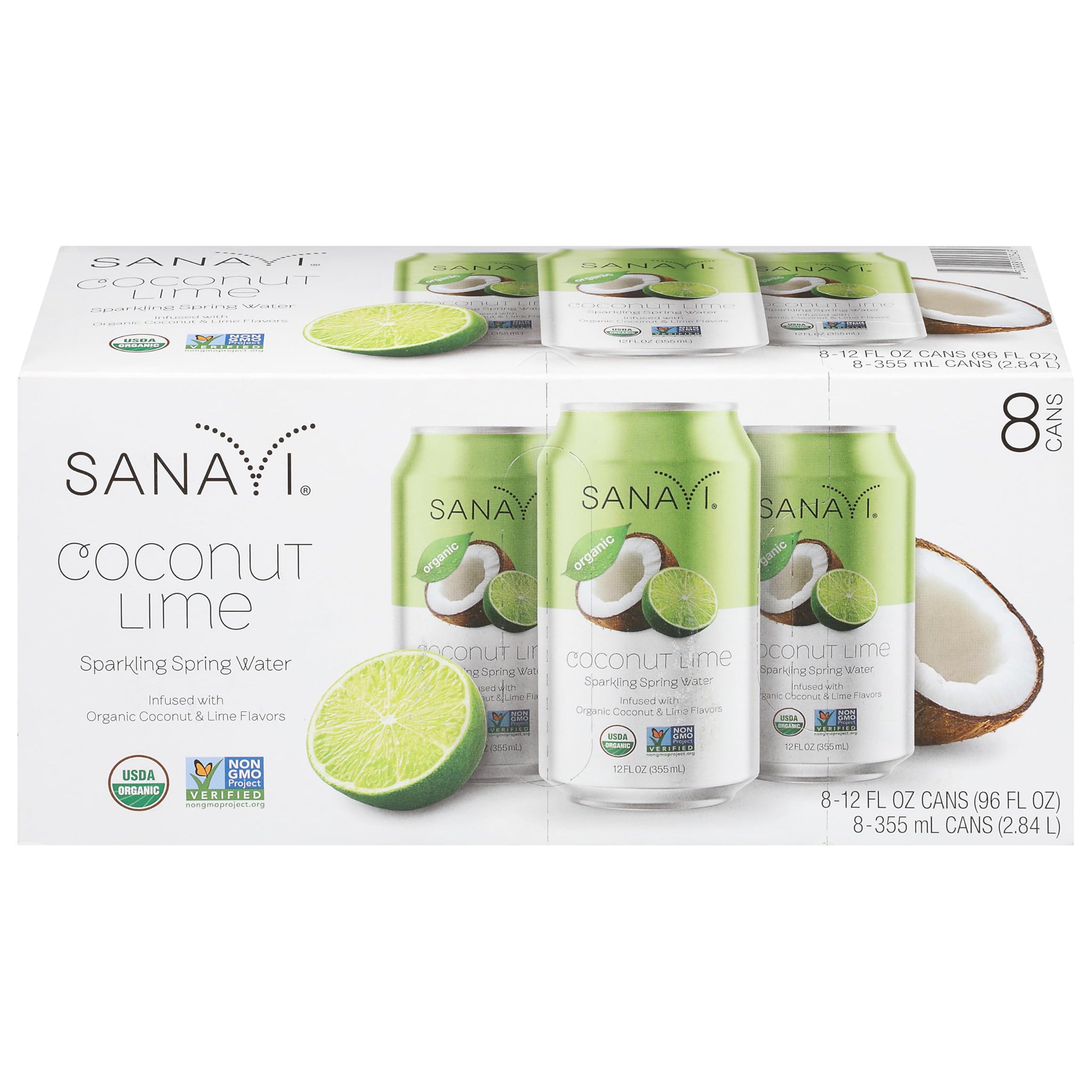 Sanavi, Sparkling Water Original Coconut Lime 8 Pack, 96 Fl Oz
