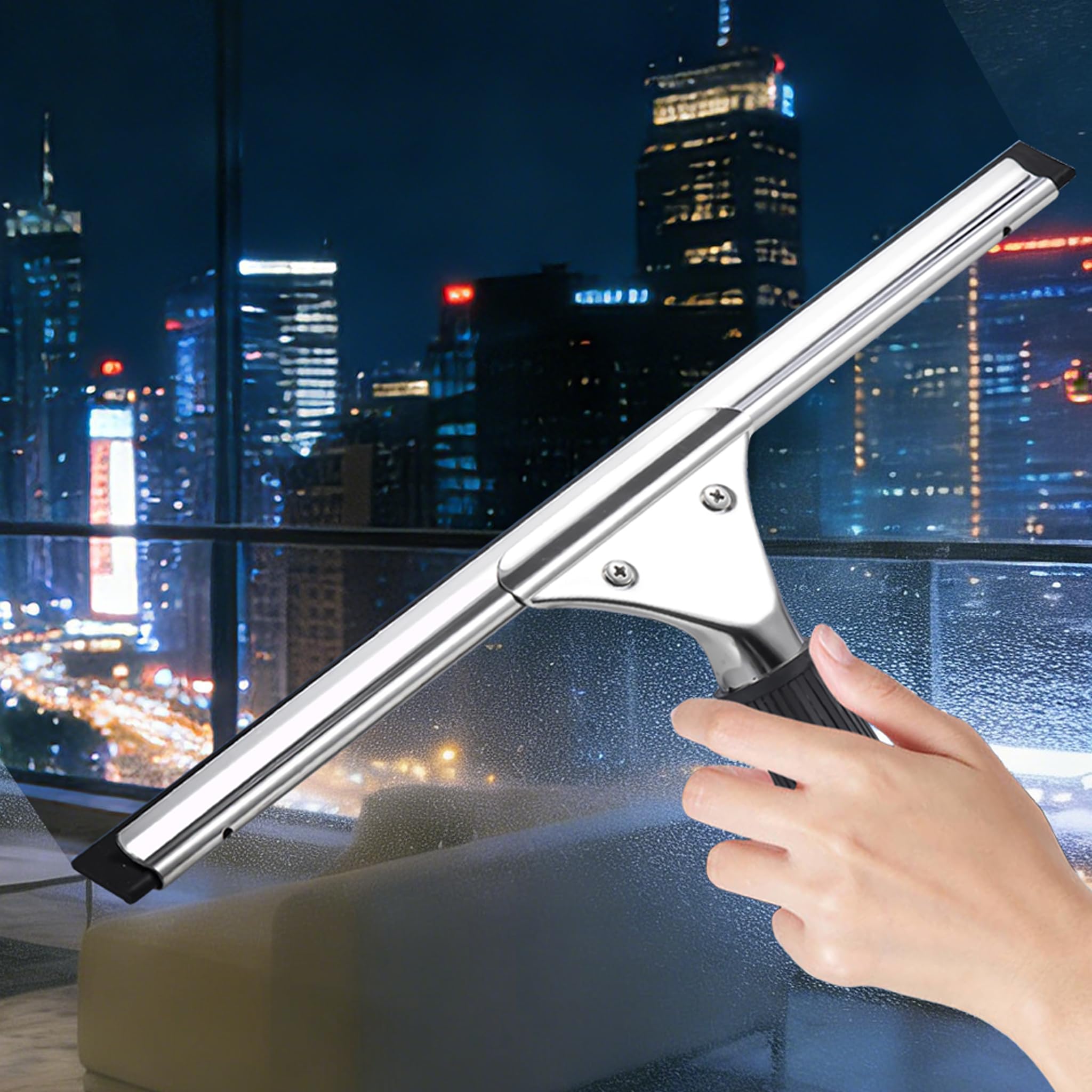 MRDARENSU 14-inch Squeegee for Shower Glass & Window Cleaning, Professional Stainless Steel Squeegee with Durable Handle for Streak-Free Glass