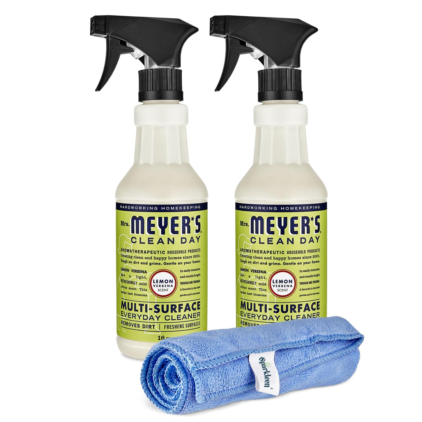 Sparkleen Mrs. Meyers Multi-Surface All Purpose Cleaner Set, Multi-Purpose Cleaner 2 Pack Spray and Cloth Set Bundle for Bathroom, Living Room or