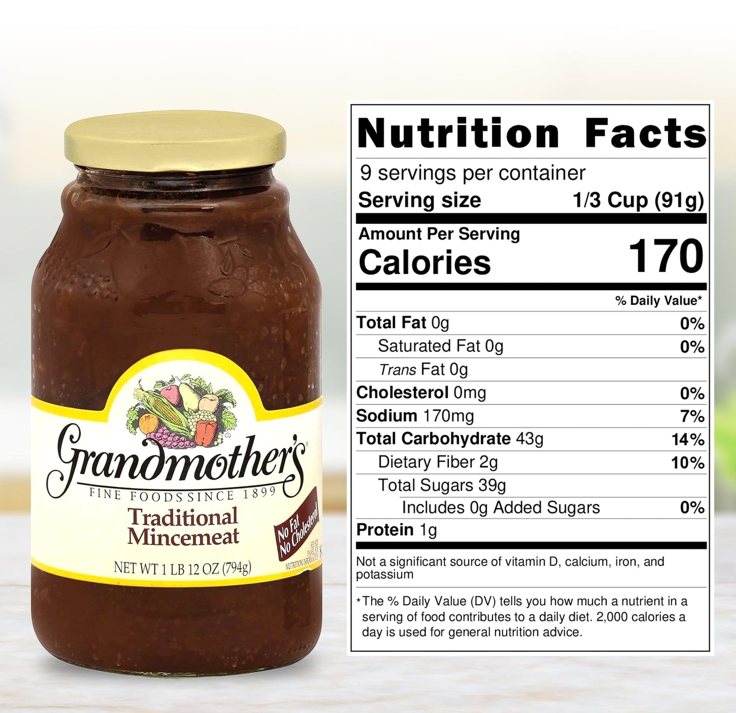 Grandmother's Traditional Mincemeat 12 oz Jar - Rich Fruit & Spice Pie Filling, Ready to Use for Pies, Pastries & Holiday Desserts; Classic Festive