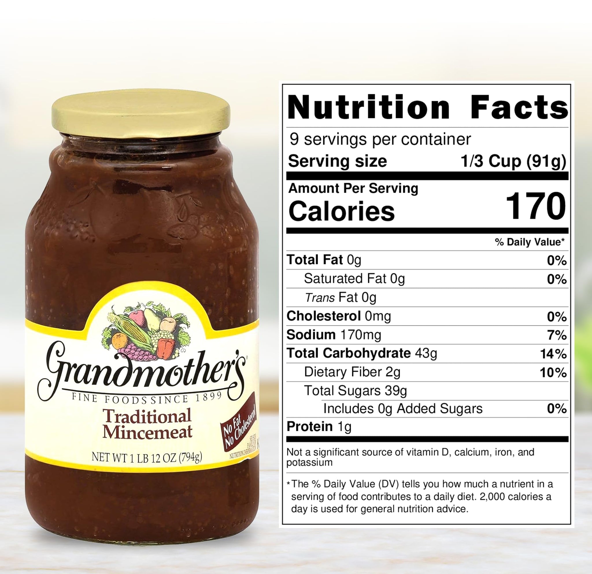 Grandmother's Traditional Mincemeat 12 oz Jar - Rich Fruit & Spice Pie Filling, Ready to Use for Pies, Pastries & Holiday Desserts; Classic Festive