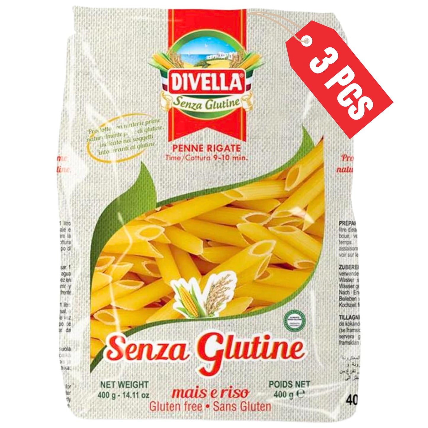 Divella Gluten Free Penne Pasta, 16 oz. (Pack of 3) - Authentic Italian Gluten Free Pasta, Penne Rigate Made with Maize and Rice Flour, Perfect 'Al