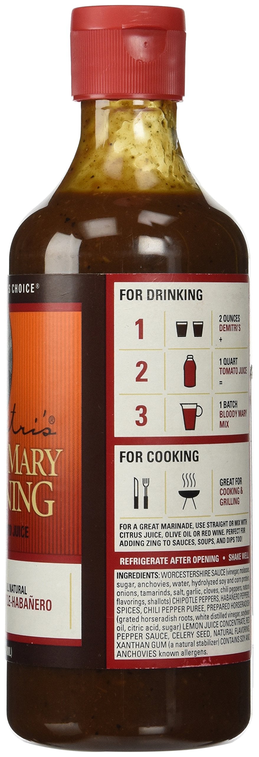 Demitri’s Chipotle Habañero Bloody Mary Seasoning - Spicy Cocktail Drink Mix - Gluten Free Bloody Mary Mix - Tequila and Vodka Mixers - Bold Flavor