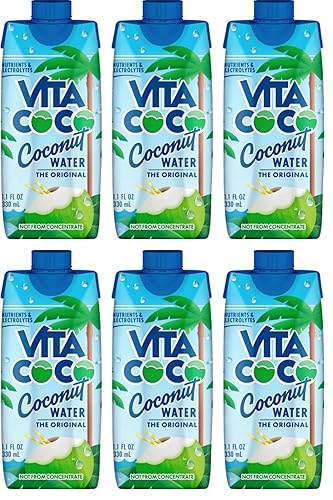 Coconut Water, Original Natural Hydrating Electrolyte Beverage, 11.1 fl oz, 6 Count - Ideal for Halloween Baskets, Healthy Drinks, Pantry Staples
