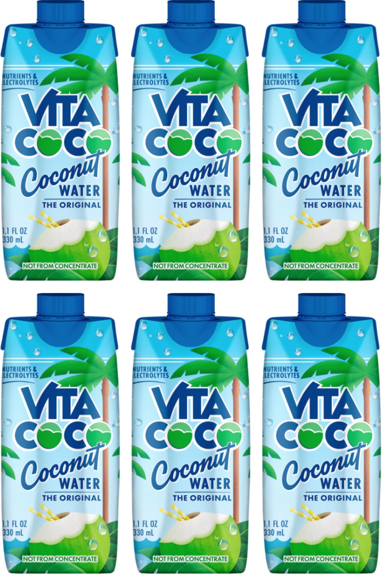 Coconut Water, Original Natural Hydrating Electrolyte Beverage, 11.1 fl oz, 6 Count - Ideal for Halloween Baskets, Healthy Drinks, Pantry Staples