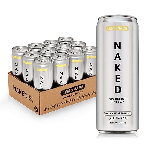 Naked Sparkling Energy Drink - Lemonade, Organic Caffeine, Organic Lemon Juice, Zero Sugar, No Sucralose, Naturally Sweetened, Clean Energy Drinks