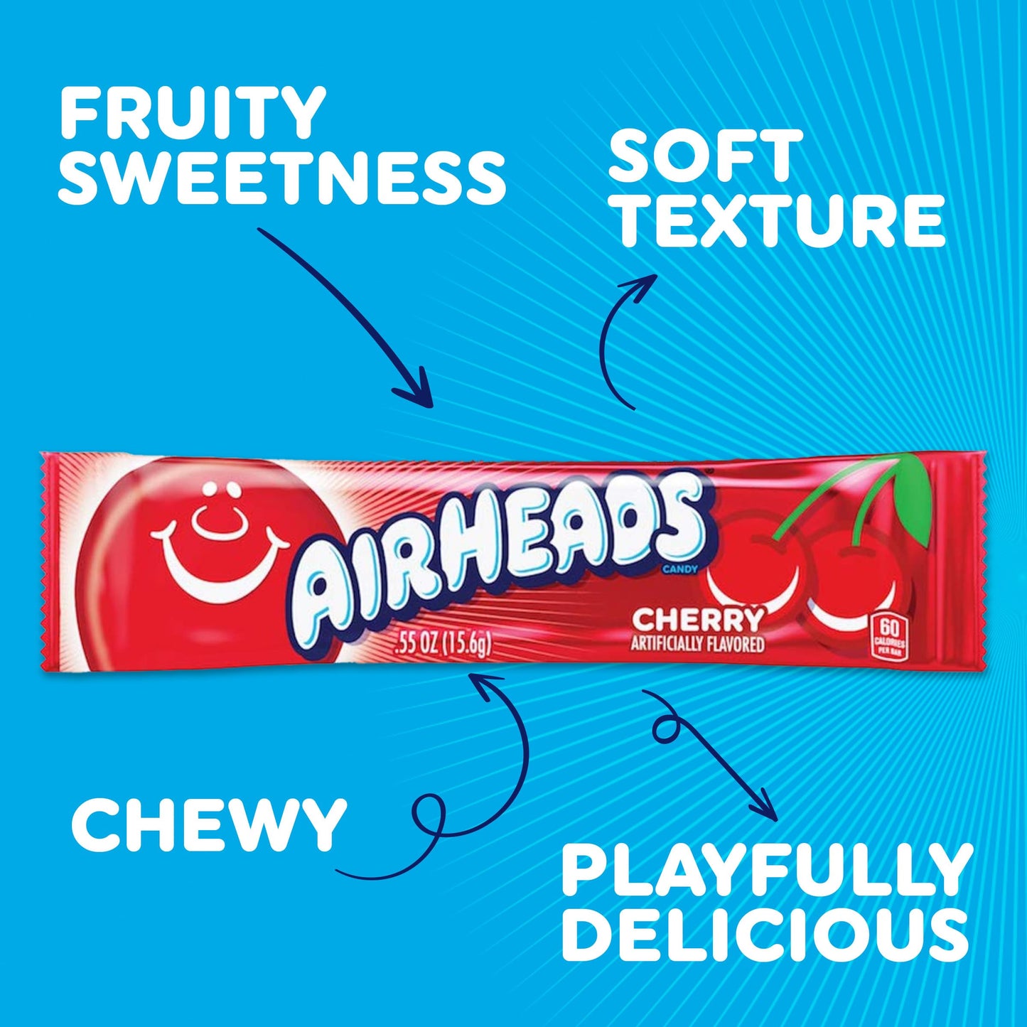 Airheads Full-Size Candy Bars, Taffy Candy Pack, Individually Wrapped Bulk Candy, Cherry Flavor Artificially Flavored, 36 Count Box