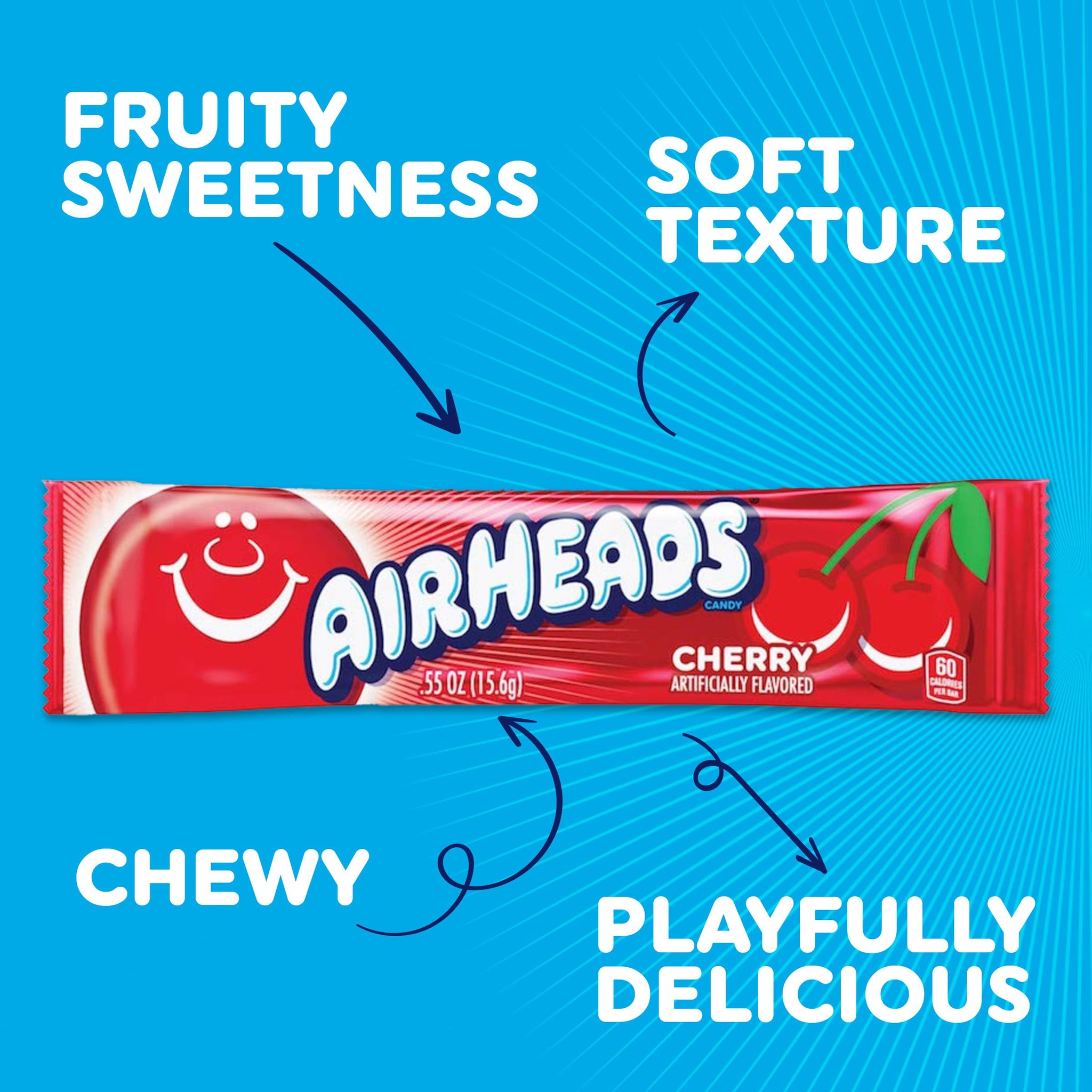 Airheads Full-Size Candy Bars, Taffy Candy Pack, Individually Wrapped Bulk Candy, Cherry Flavor Artificially Flavored, 36 Count Box