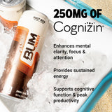 BUM Sugar-Free Energy Drink, Root Beer - Lightly Carbonated & No Artificial Colors, Natural Caffeine & Citicoline for Energy & Focus, Brain Boost