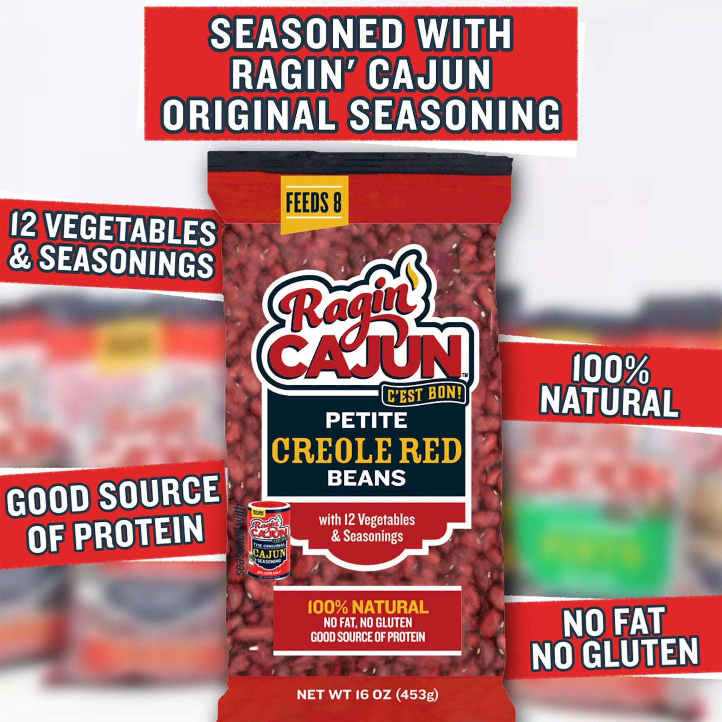 Seasoned Petite Red Beans 16 oz Ragin Cajun (Pack of 6)