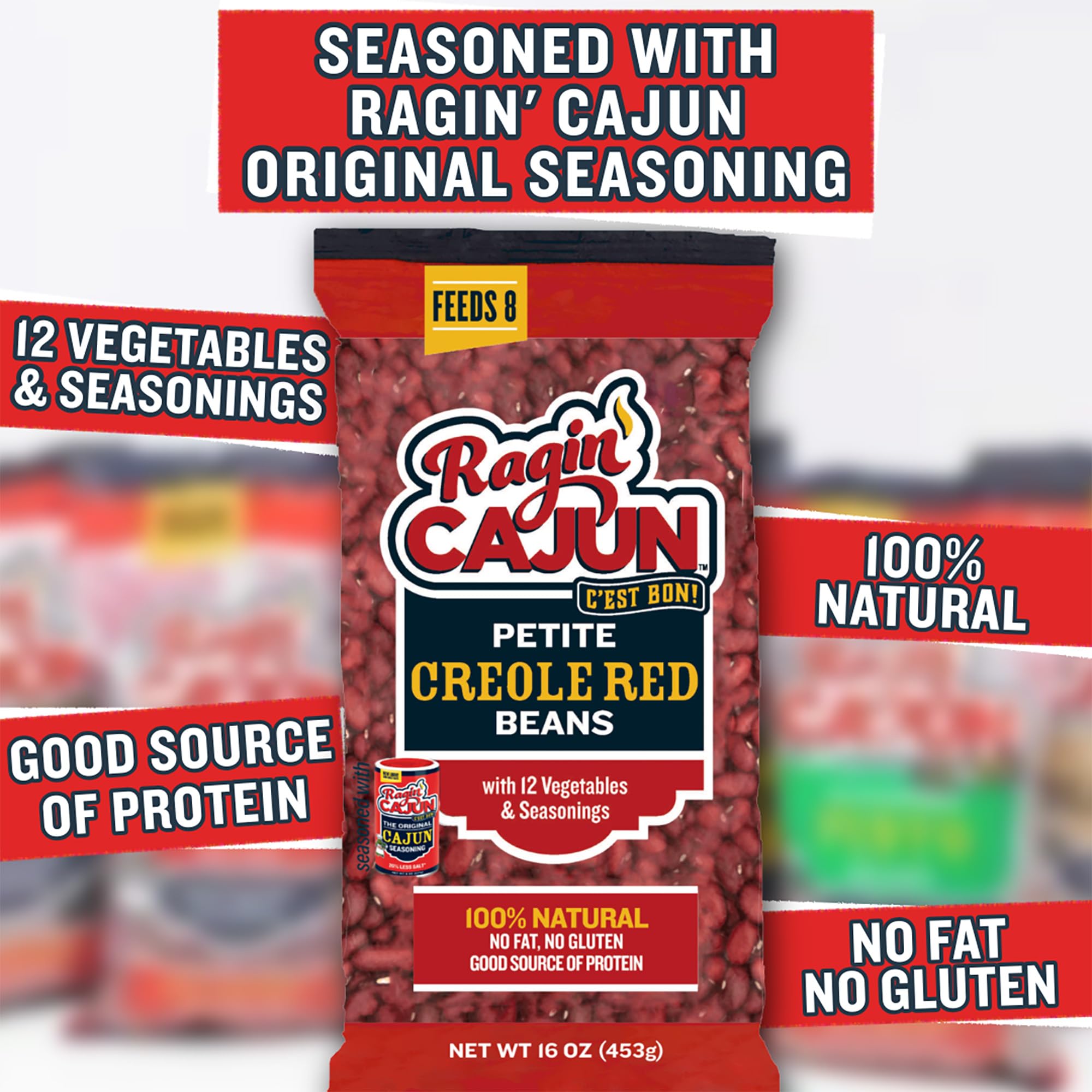 Seasoned Petite Red Beans 16 oz Ragin Cajun (Pack of 6)
