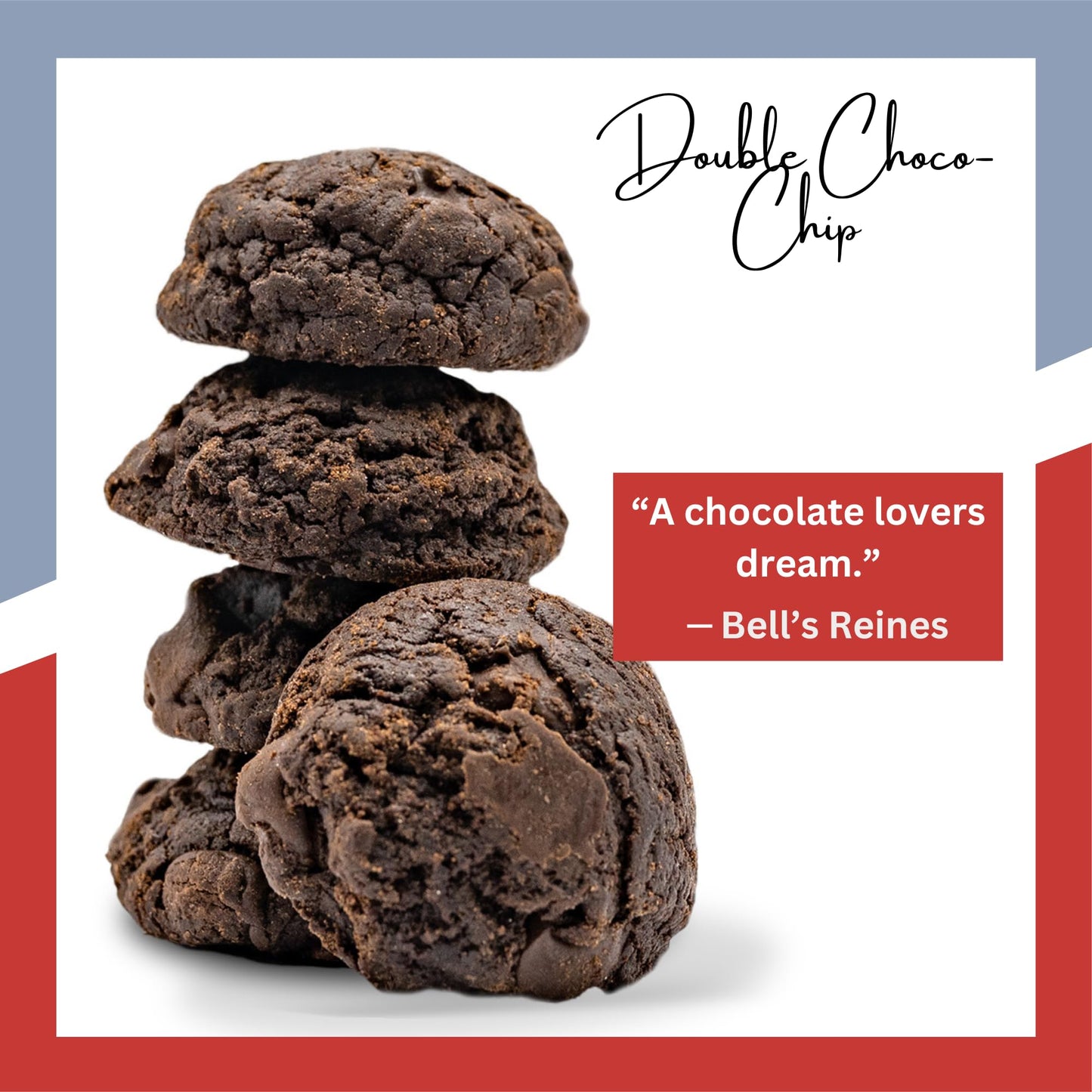 Bell's Reines Double Chocolate Chip Cookies, Soft Gourmet Small Batch, Healthy Snacks, Bakery Fresh 12-Cookie Bag