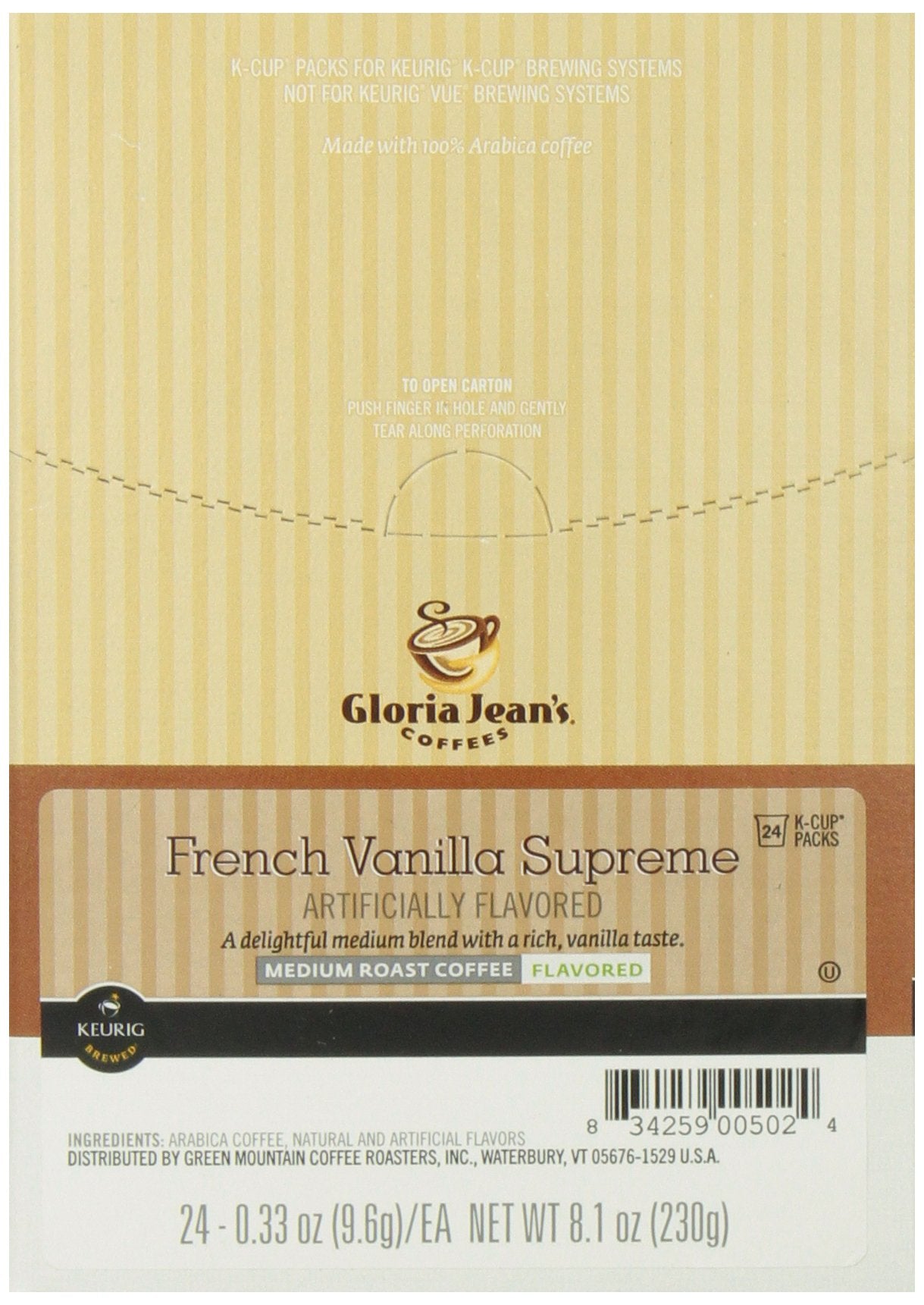 Gloria Jean's 60051046CT French Vanilla Supreme Coffee K-Cups, 96/carton