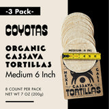 Coyotas - Organic Cassava Tortillas - Grain-Free, Gluten-Free, Non-GMO, Vegan, Paleo, Medium 6 Inch - 8 Tortillas Per Pack (3 Packs)
