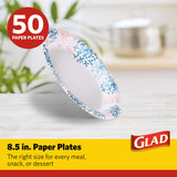 Glad Round Disposable Paper Plates, Heavy Duty Soak Proof Cut Proof Microwave Safe Pink Dinner Plates for Parties, Picnics, and Everyday Meals, Pink