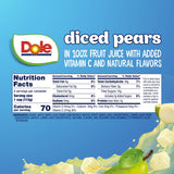 Dole Diced Pears in 100% Juice - Dole Fruit Bowls Snacks - 4 oz Fruit Bowls - 4 Pack