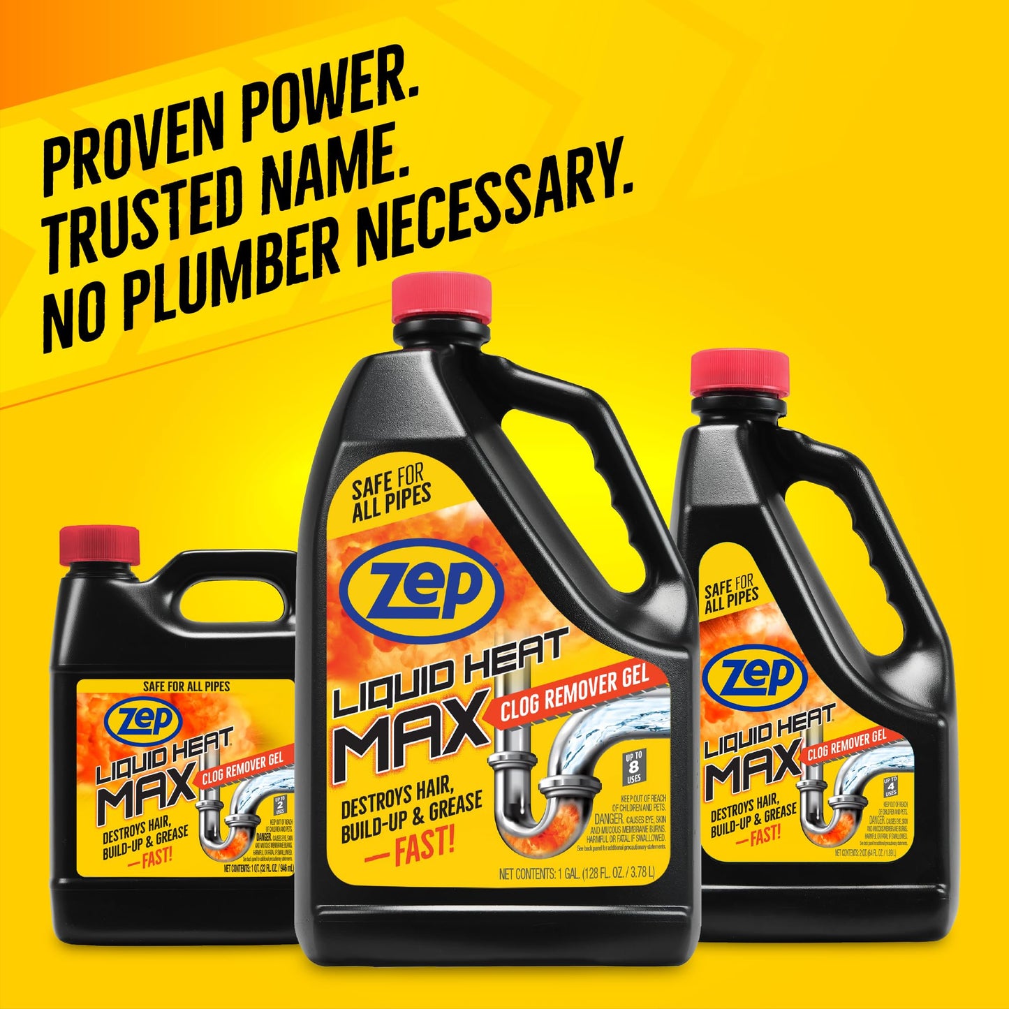 Zep Liquid Heat Max Clog Remover Gel - Destroys Hair, Build-Up & Grease - 64 oz.
