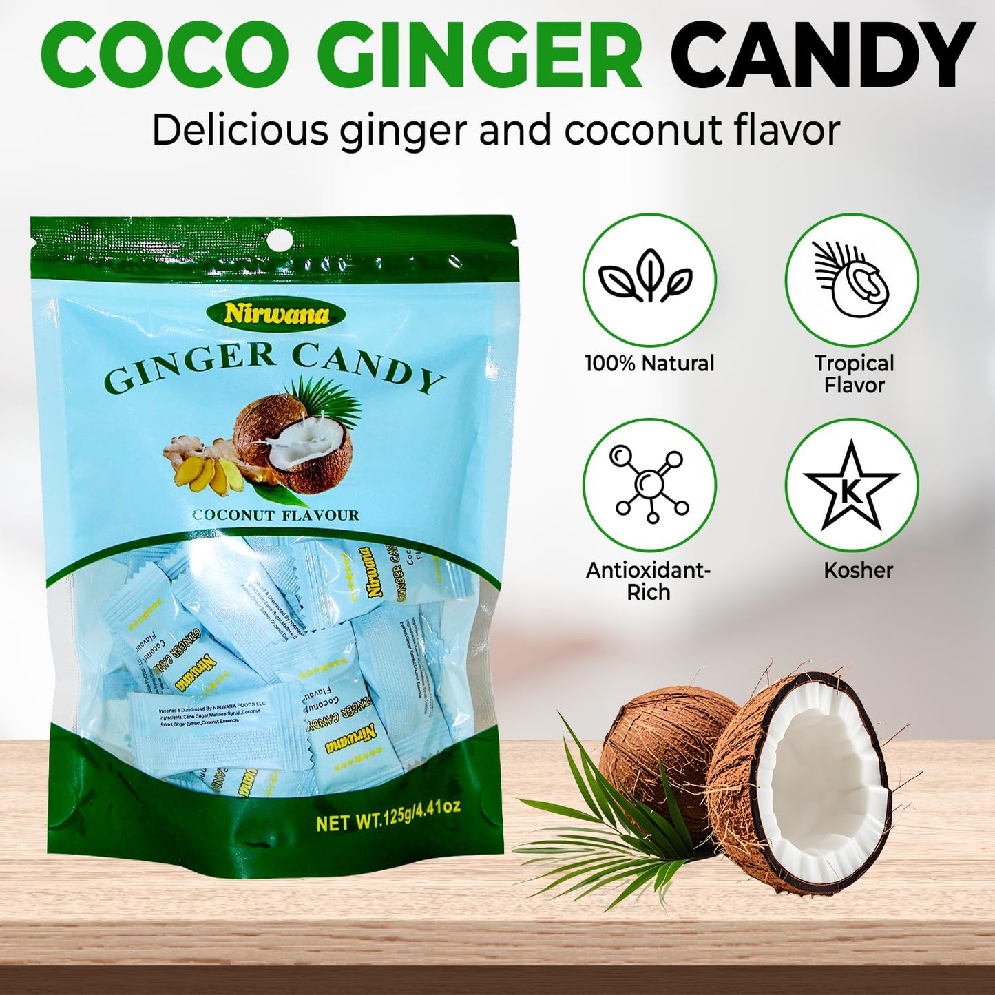 Ginger Coconut Candy - Sweet & Spicy Treat with Hints of Maltose Syrup, Coconut Essence, and Ginger Extract