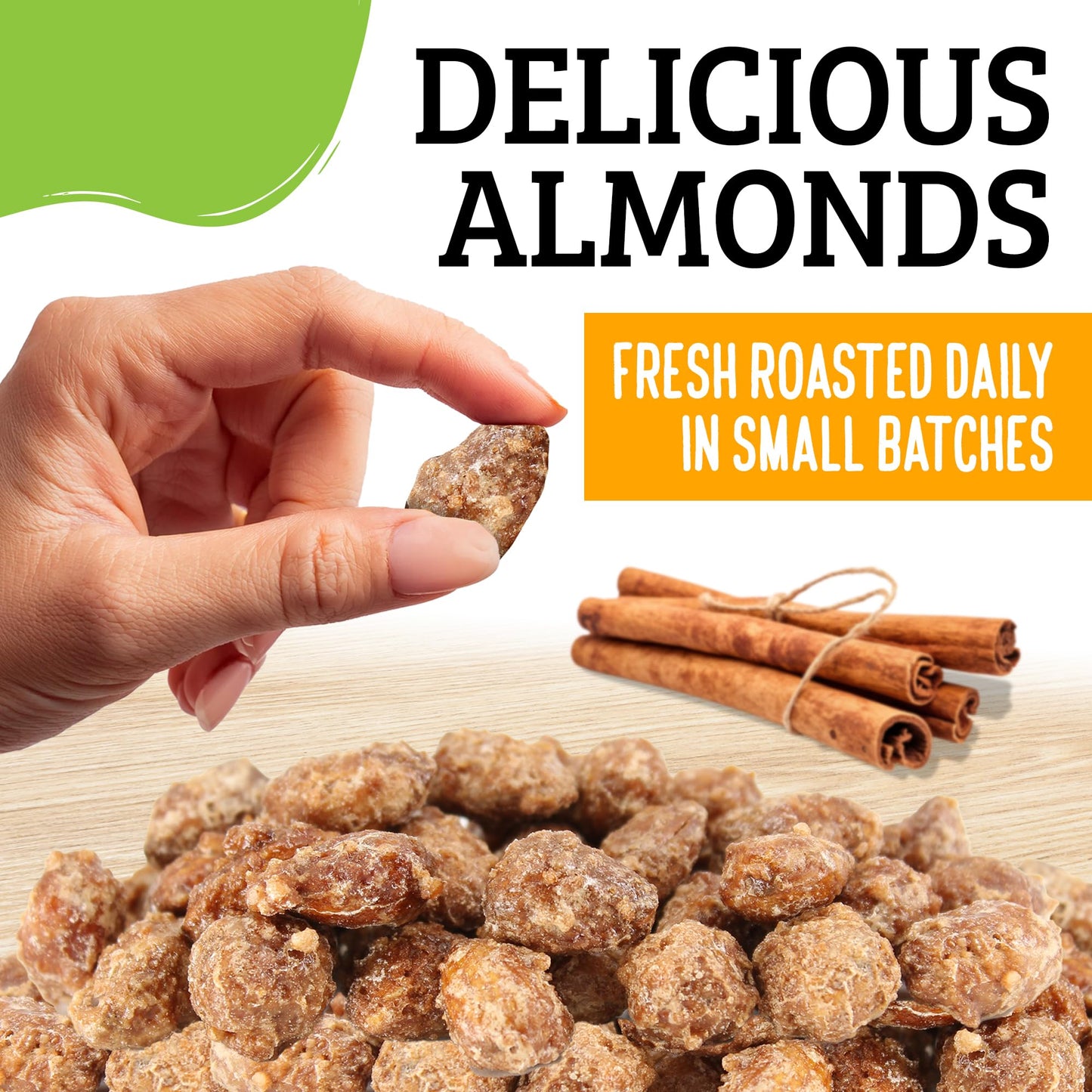 Almond Brothers Roasted Almonds - Pack of 3, 5 oz - Hand Crafted Cinnamon Glazed Roasted Almonds, Gluten-Free, Non-GMO