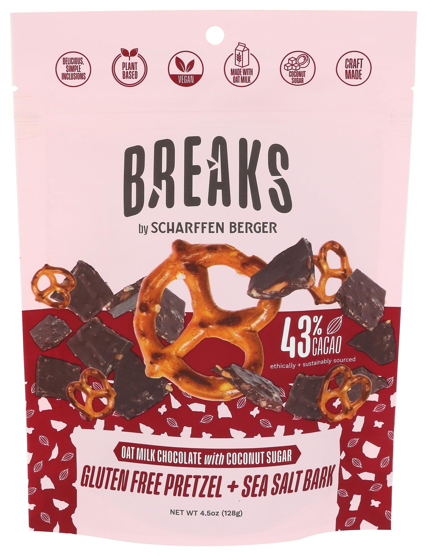 Scharffen Berger Pretzel & Sea Salt 43% Oat Milk Chocolate Bark, 4.5 OZ
