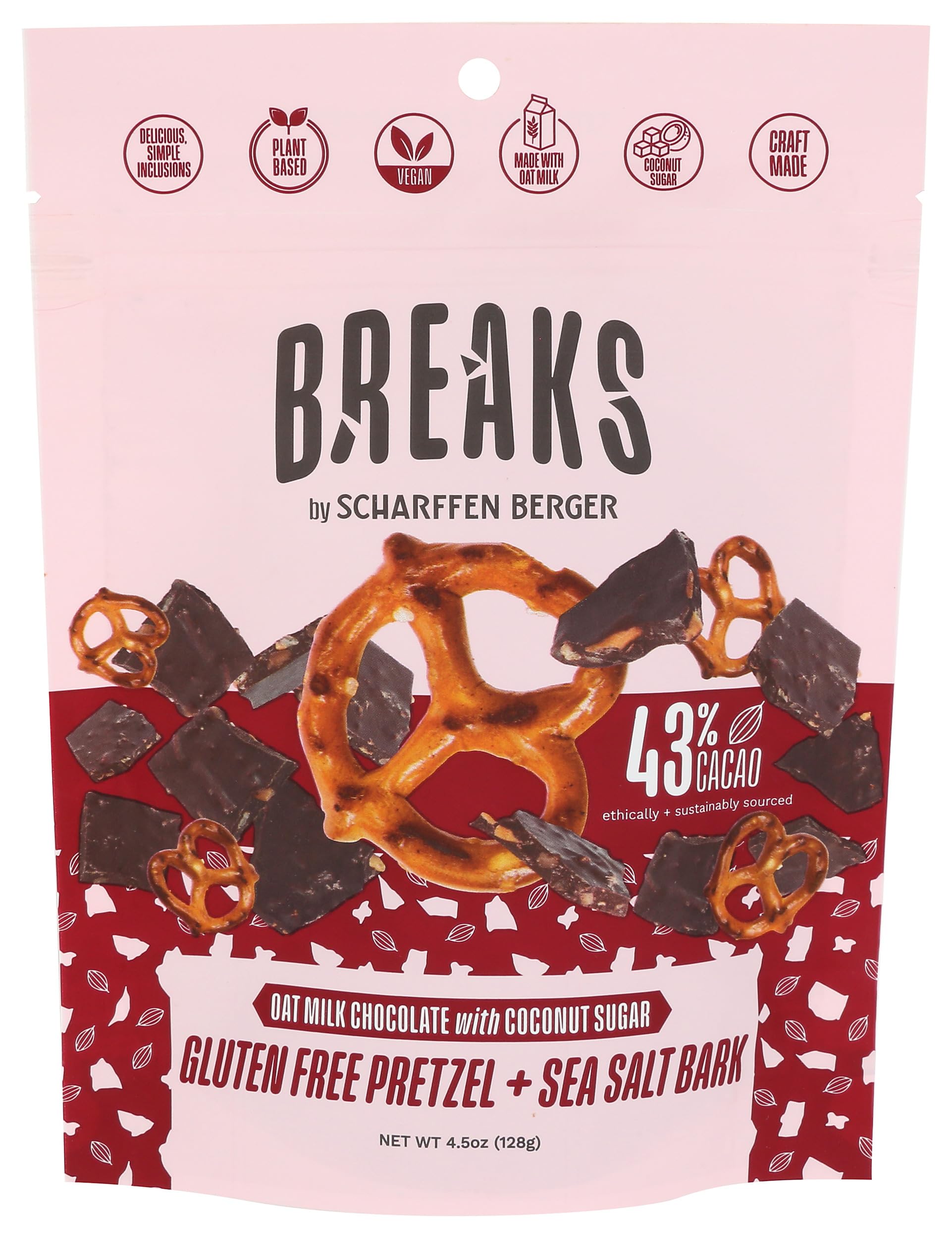 Scharffen Berger Pretzel & Sea Salt 43% Oat Milk Chocolate Bark, 4.5 OZ