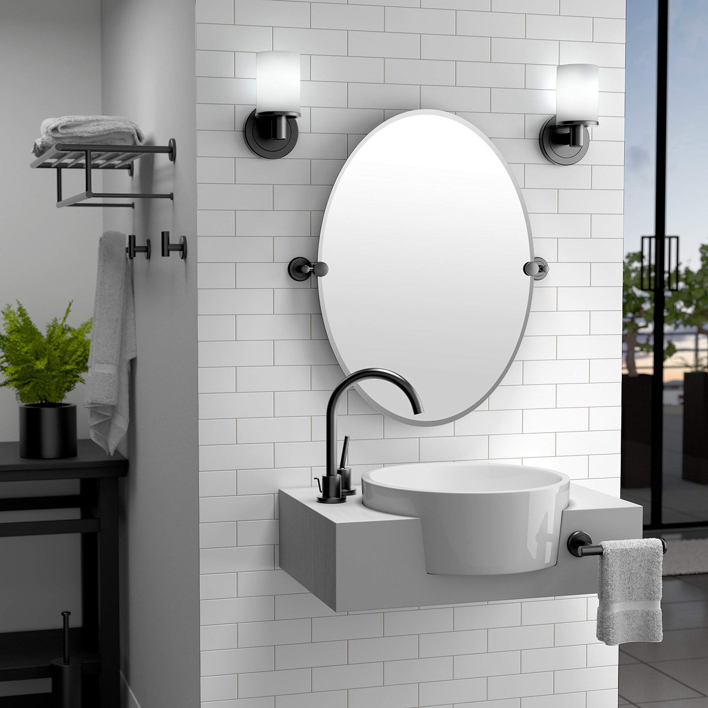 Gatco 1481MX Latitude II Round Toilet Brush and Holder, Freestanding Bathroom Toilet Brush Set, Matte Black