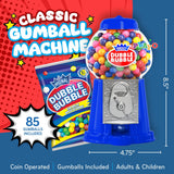 Gumball Machine For Kids 8.5" - Candy Dispenser Machine Includes 85 Gum Balls - Coin Operated Double Bubble Gum Machine And Toy Bank - Mini Gumball