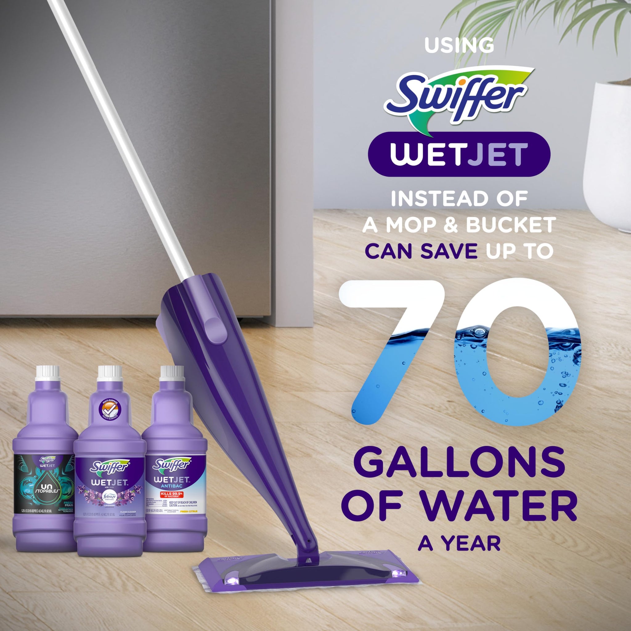 Swiffer WetJet Multi-Purpose Floor Cleaner Solution with Febreze Refill, Hardwood Floor Cleaner, Lavender Scent, 1.25 Liter -42.2 Fl Oz (Pack of 2)