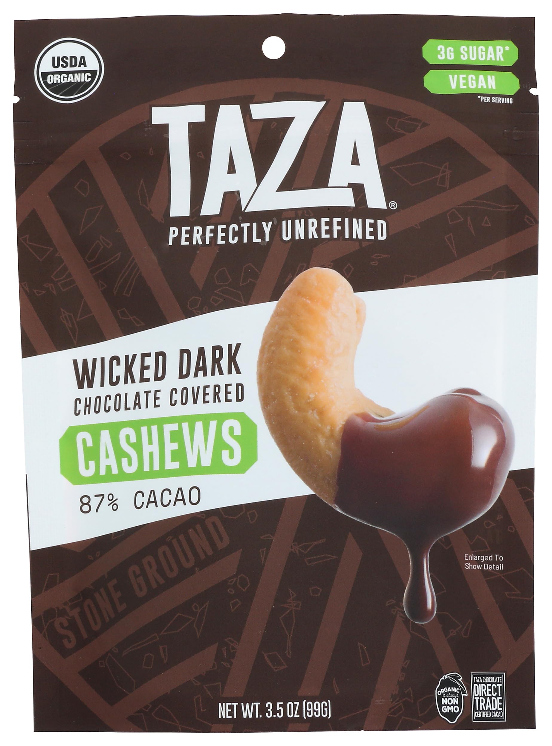 TAZA CHOCOLATES Organic Wicked Dark Chocolate Covered Cashews, 3.5 OZ