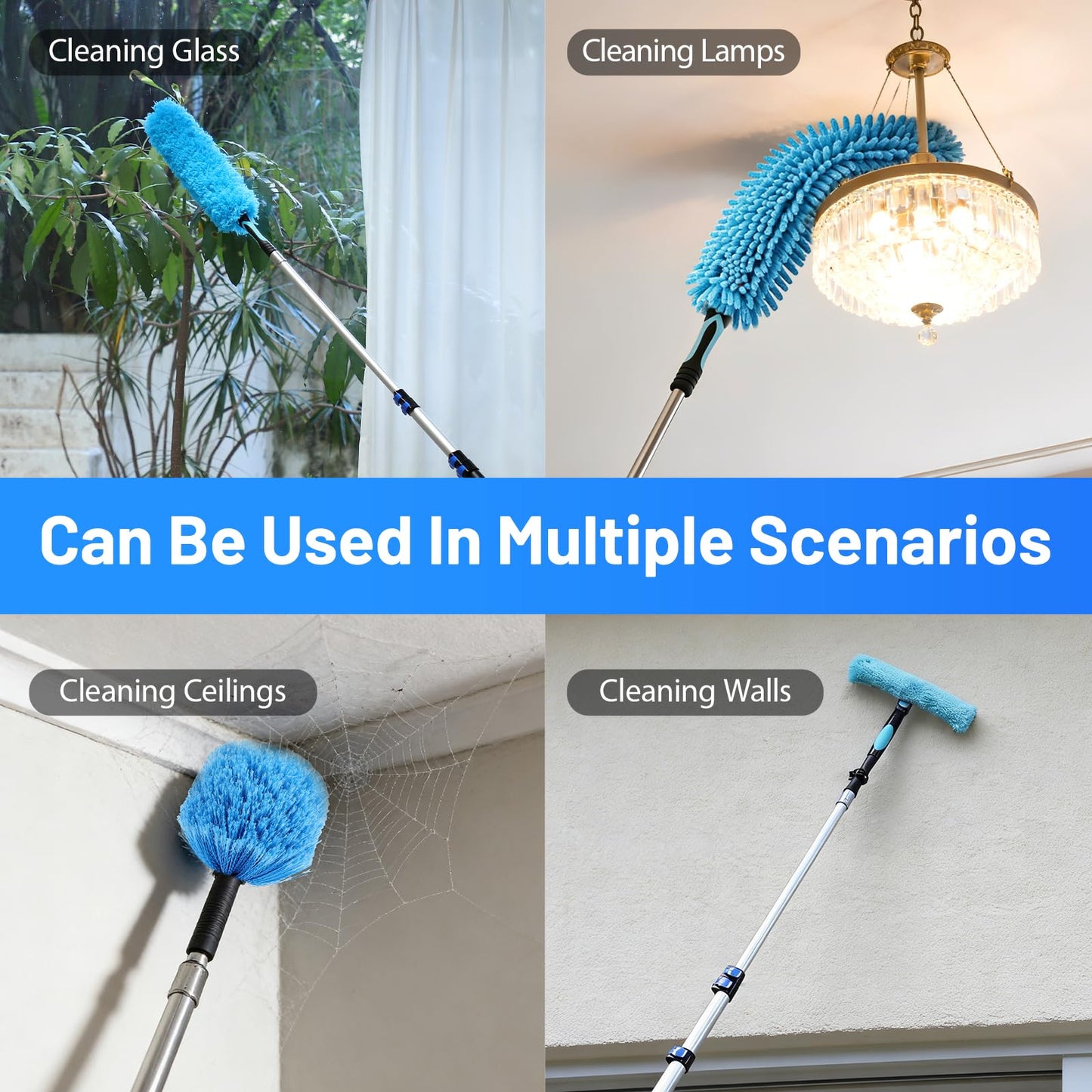 FAHKNS 20 Foot High Ceiling Fan Duster, Heavy Duty High Reach Duster Kit for Cleaning, Spider Web Brush, Washable Dust Brush for High Roof and Glass