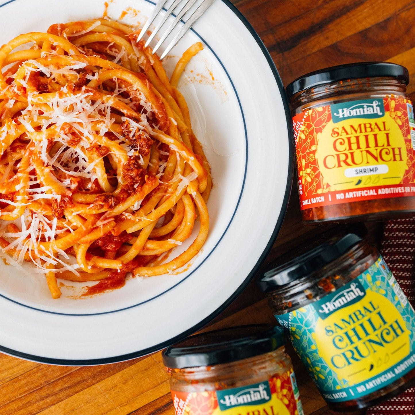 Homiah Sambal Chili Crunch, Shrimp, 6oz - Less Oil Low Sodium Gluten Free Non-GMO, Sambal Oelek Chili Paste, Shrimp Paste, Crispy Crunch Topping