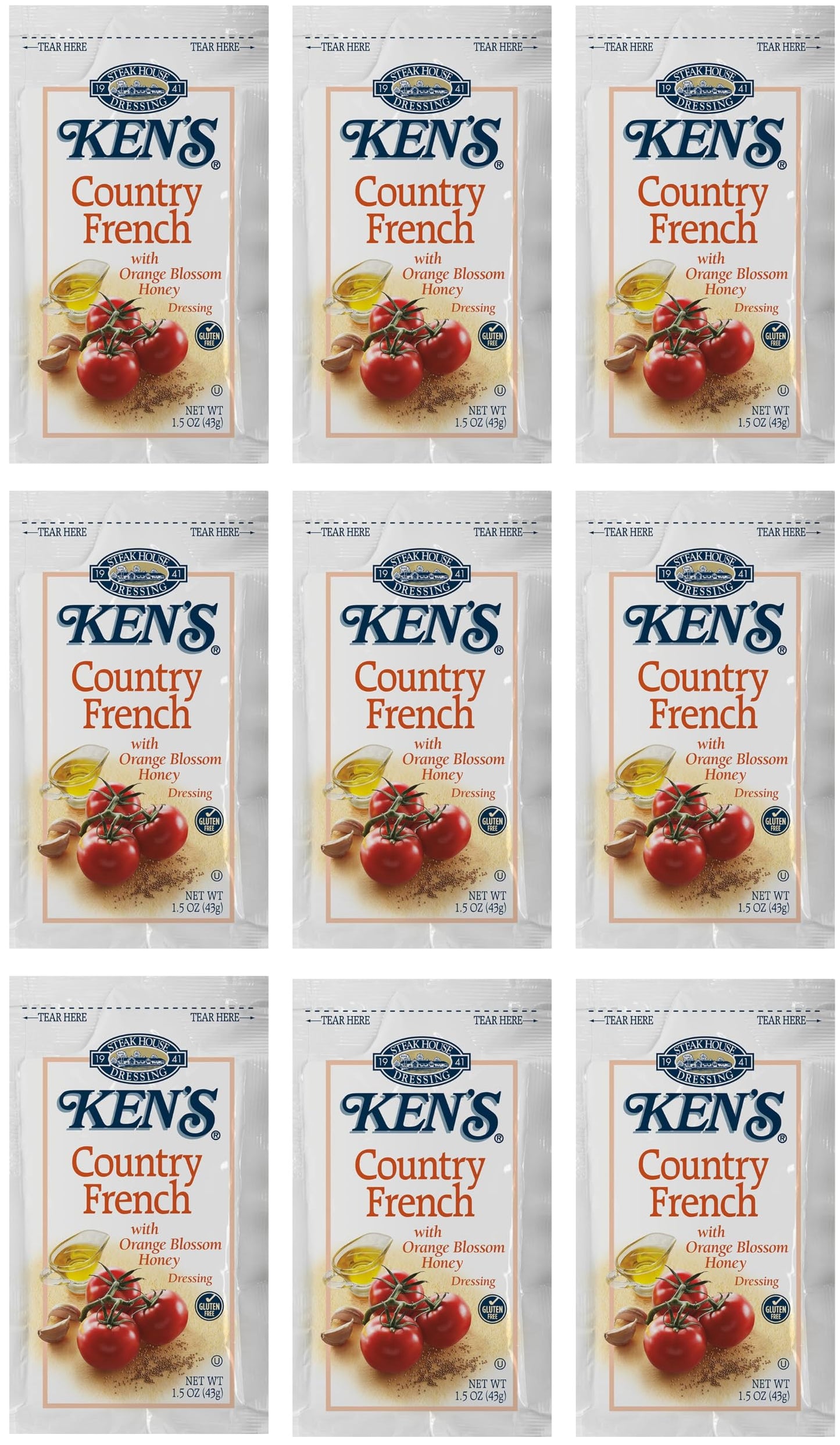 20 Count | Salad Dressing Packets | Individual Single Serve Salad Dressing condiment packets | 1.5 Oz Per Pouch (Country French Dressing)