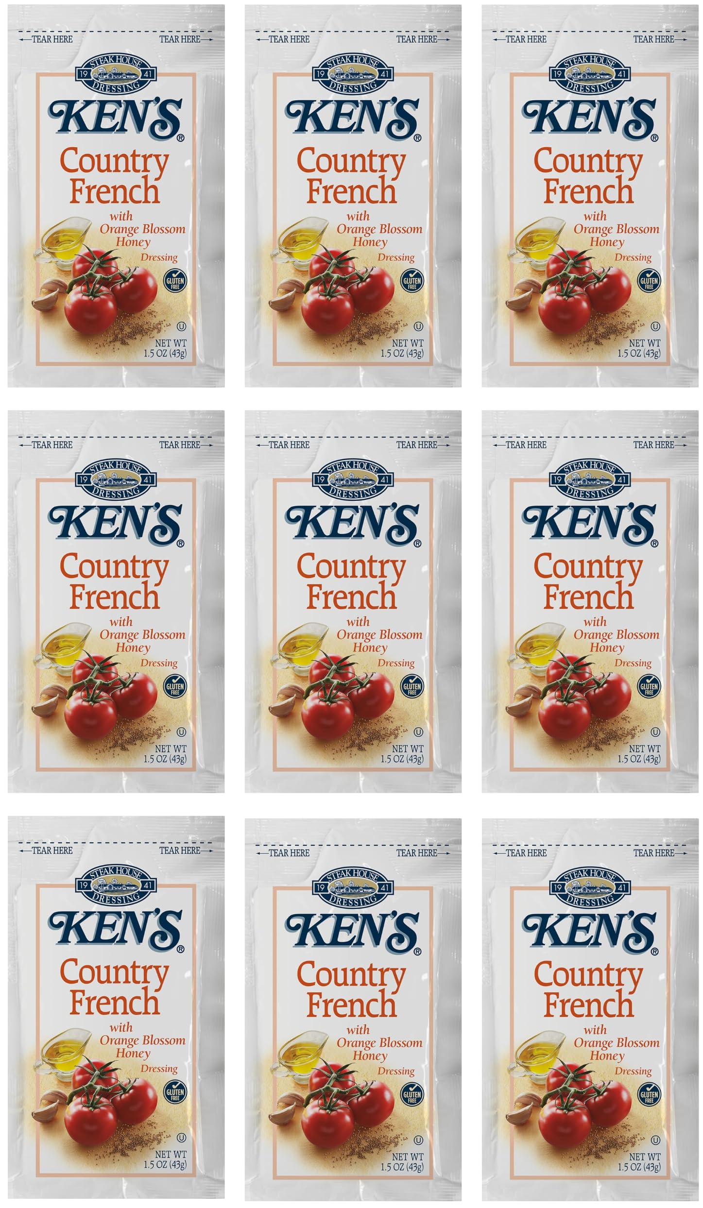 20 Count | Salad Dressing Packets | Individual Single Serve Salad Dressing condiment packets | 1.5 Oz Per Pouch (Country French Dressing)