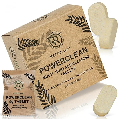 Cleaning Tablets for Spray Bottle Multi Surface Cleaner Refill Pods Eco Friendly Non Toxic Lemon Scent Plant Based (4 Pack)
