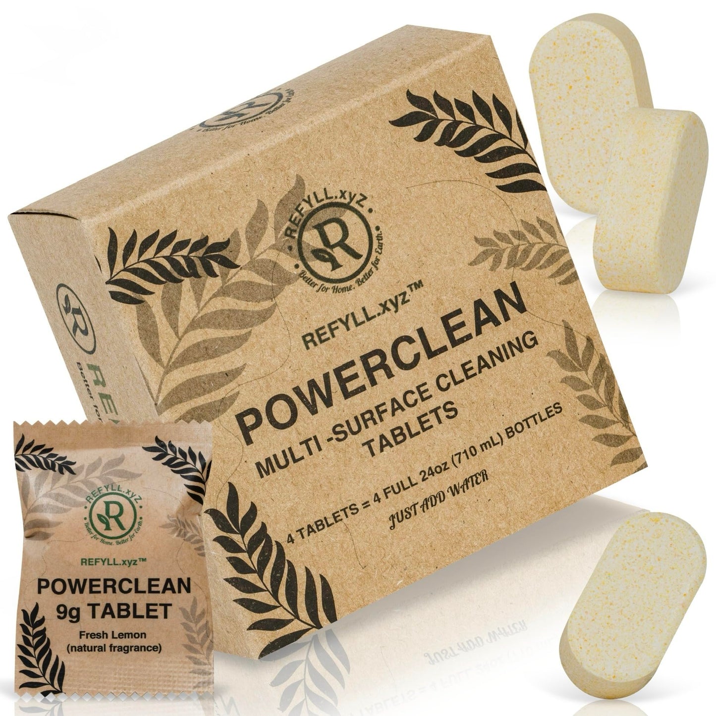 Cleaning Tablets for Spray Bottle Multi Surface Cleaner Refill Pods Eco Friendly Non Toxic Lemon Scent Plant Based (4 Pack)