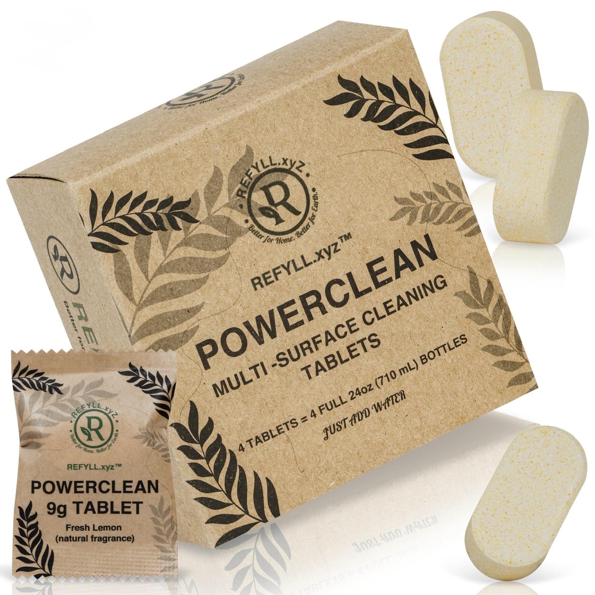 Cleaning Tablets for Spray Bottle Multi Surface Cleaner Refill Pods Eco Friendly Non Toxic Lemon Scent Plant Based (4 Pack)