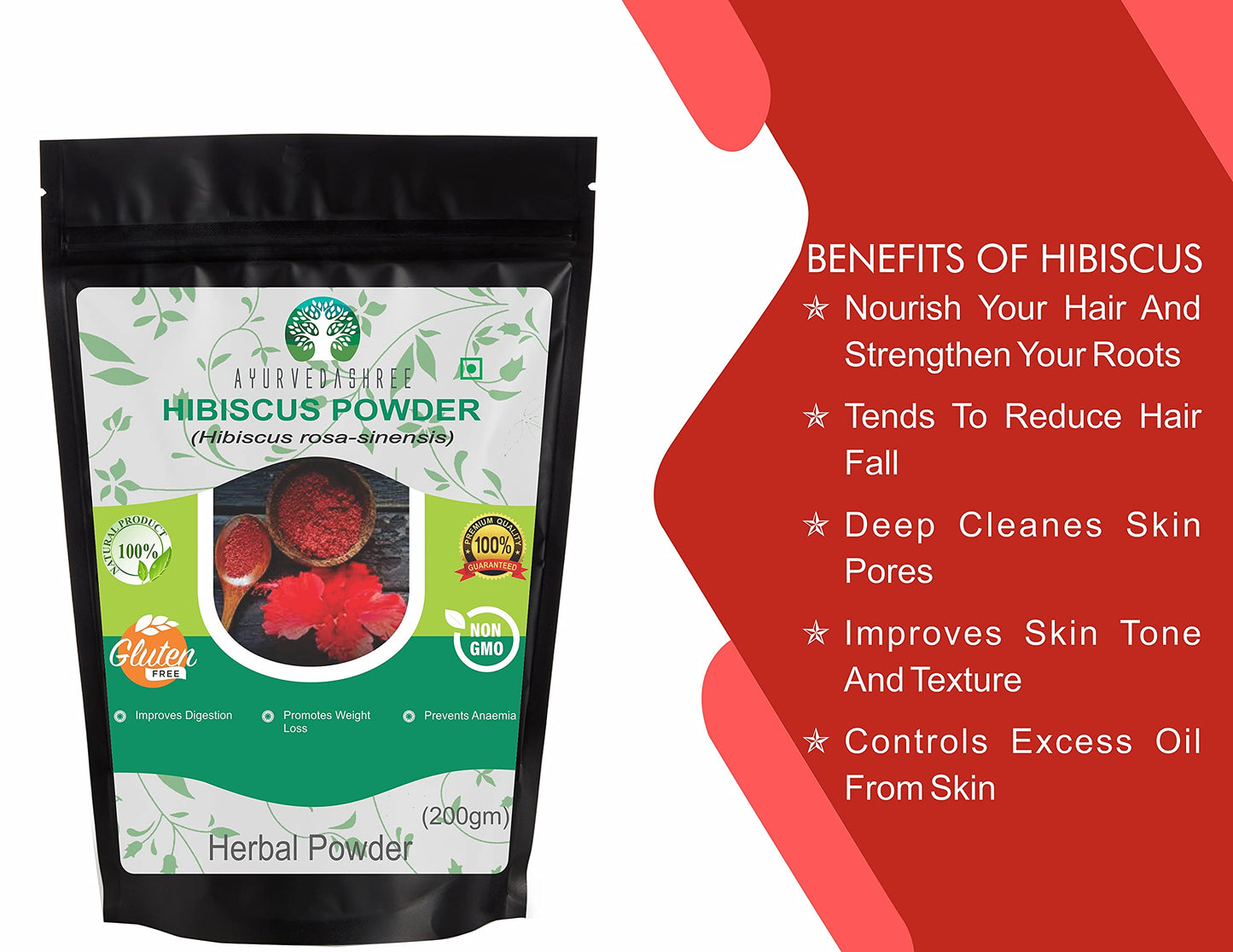 AYURVEDASHREE Hibiscus Flower Powder 200 Gm I Hibiscus Sabdariffa I Gurhal Phool Powder I Hair Mask I Refreshing Tea I Natural Herb I NON GMO I Vegan