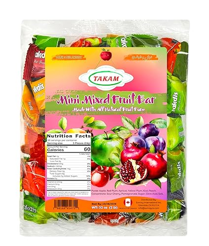 Mini Fruit Bars, Individually Wrapped, Mixed Flavors Lavashak Bites, Sweet & Sour All Natural, 2 lbs