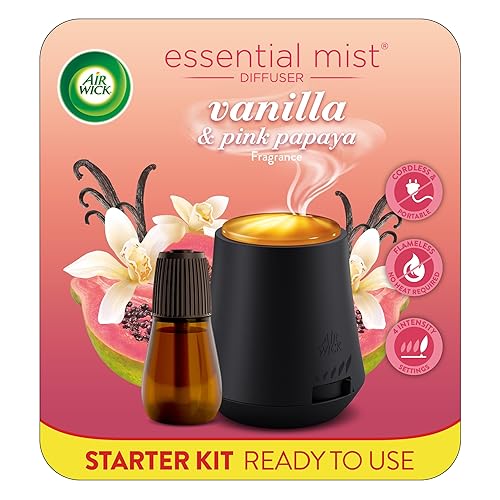 Air Wick Essential Mist Starter Kit (Diffuser + Refill) Vanilla & Pink Papaya Essential Oils Diffuser, Air Freshener Starter Kit