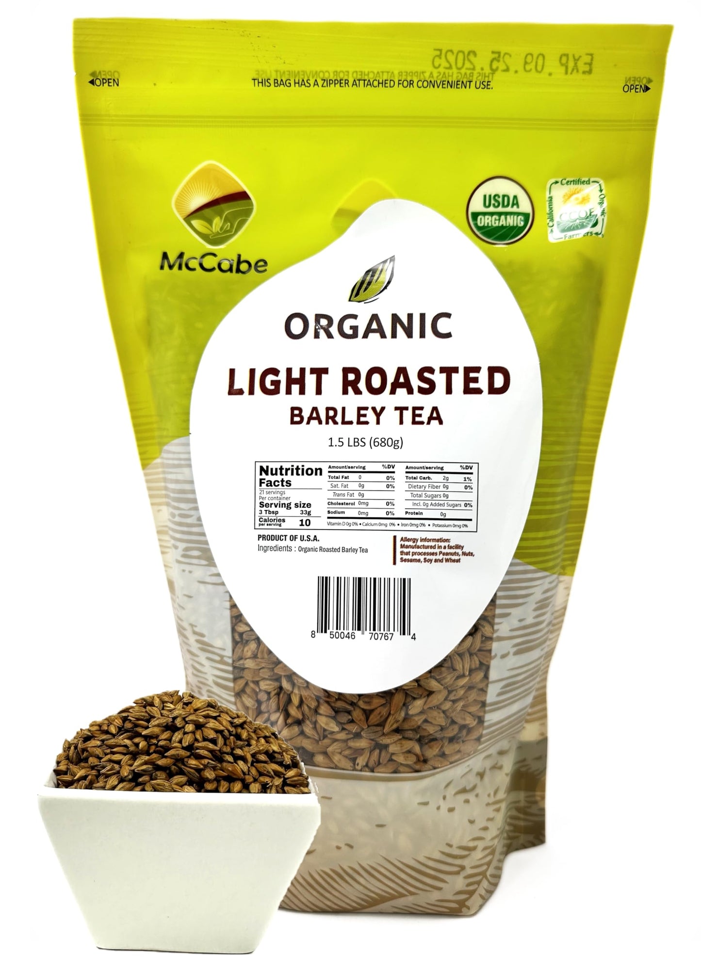 McCabe Organic Light Roasted Whole Grain Barley - USDA & CCOF Certified Organic Tea, 1.5 lbs