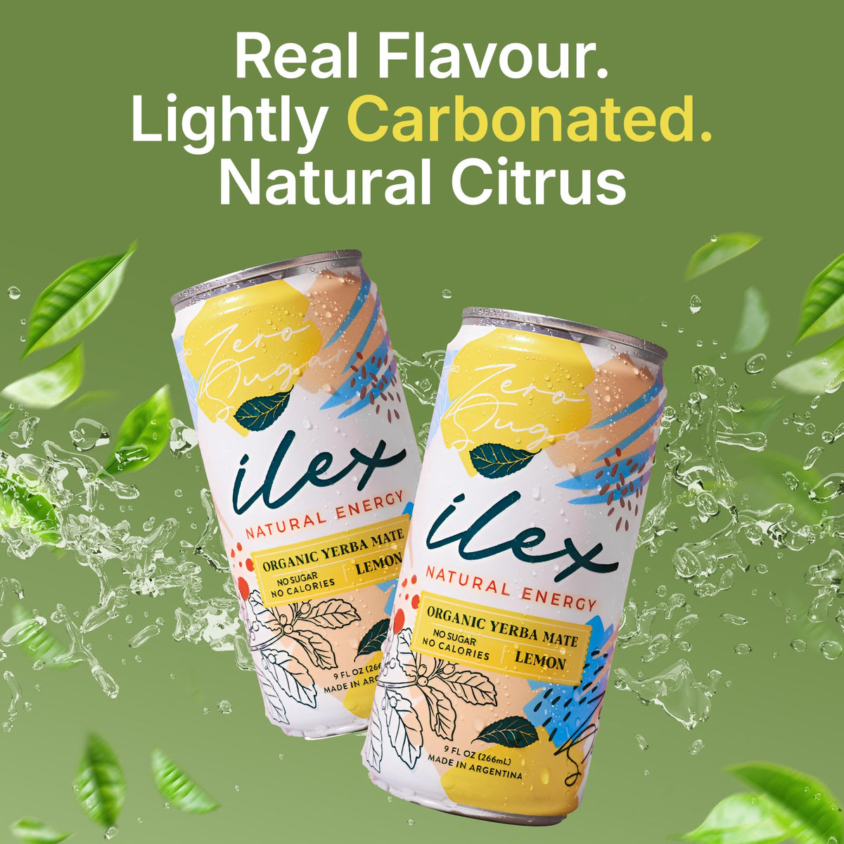 ILEX Yerba Mate Energy Drink, Zero Sugar, Lemon, 9 fl oz (Pack of 6)