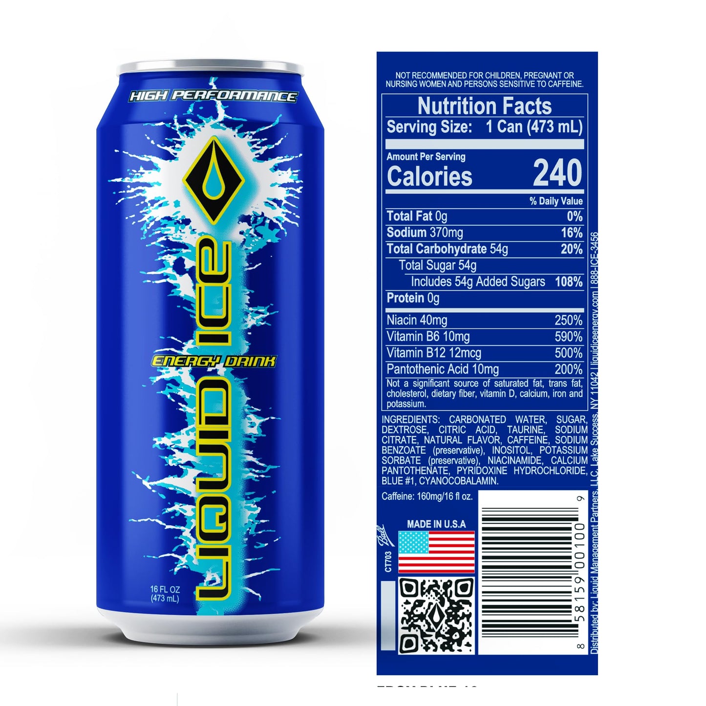 Liquid Ice Energy Drink - Arctic Berry (16 Fl Oz, 12 Count)
