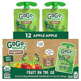 GoGo squeeZ No Sugar Added Organic Applesauce and Fruit Puree, Apple Apple, 3.2 oz Pouches (Pack of 12), Fruit Snacks for Kids, Gluten Free, Nut Free