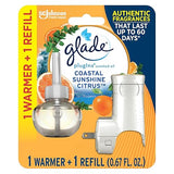 Glade PlugIns Refills Air Freshener Starter Kit, Scented Oil for Home and Bathroom, Coastal Sunshine Citrus, 0.67 Fl Oz, 1 Warmer + 1 Refill