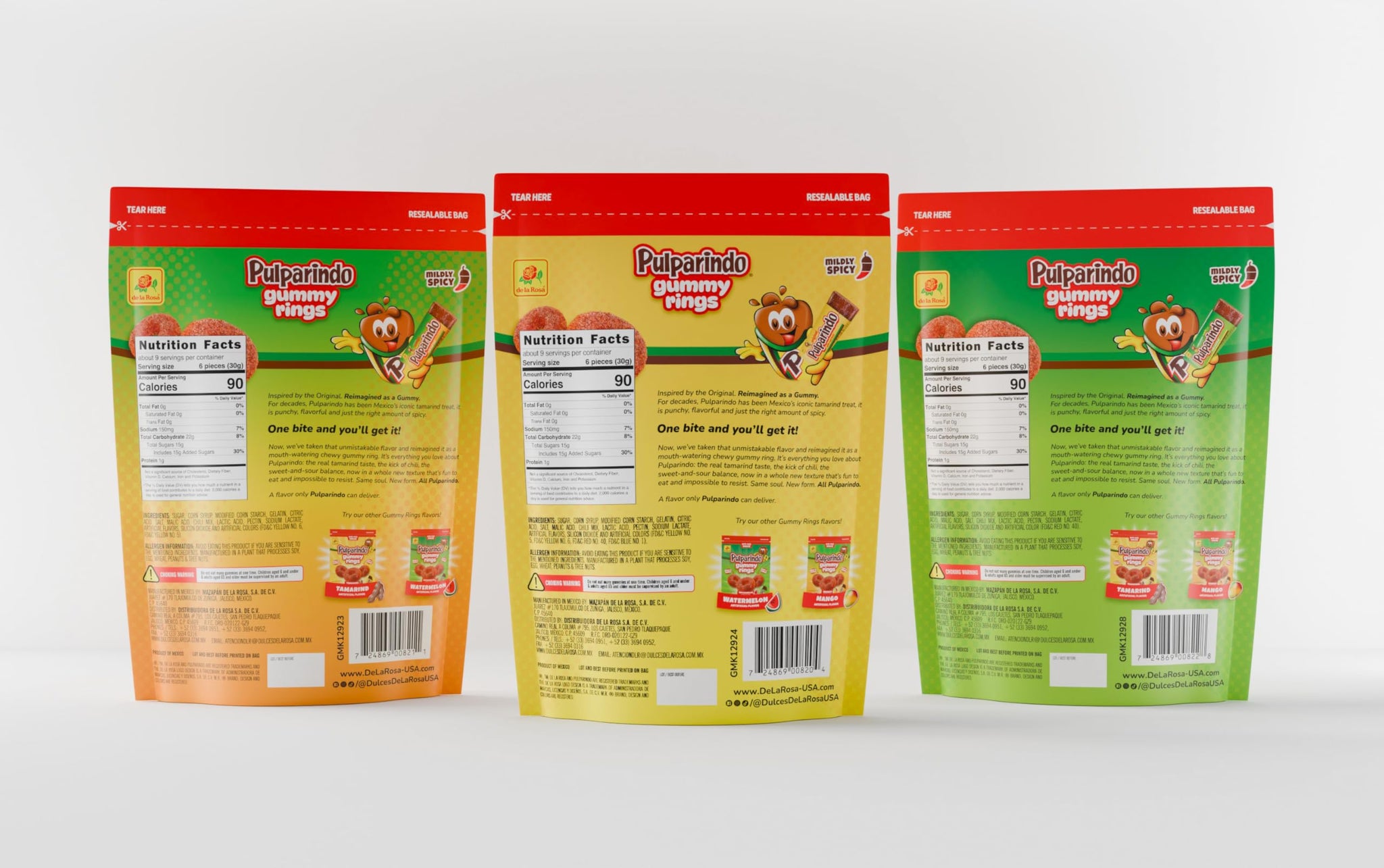 De la Rosa Pulparindo Gummies Rings,Mildly Spicy Soft Chewy Candy, Bite-Size Snack (9 Oz, Mango)